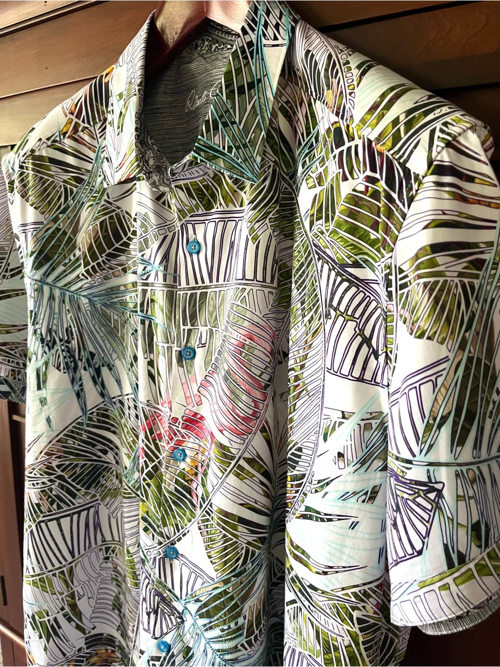Robert Graham Palm Leaf Print Embroidered Short Sleeve Shirt 4XL - Picture 12 of 12